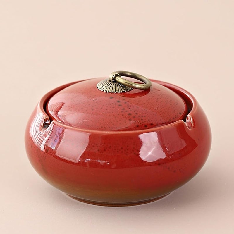 Red Ceramic Windproof Ashtray With Lid Portable Ash Holder For Indoor Outdoor Use - Image 2